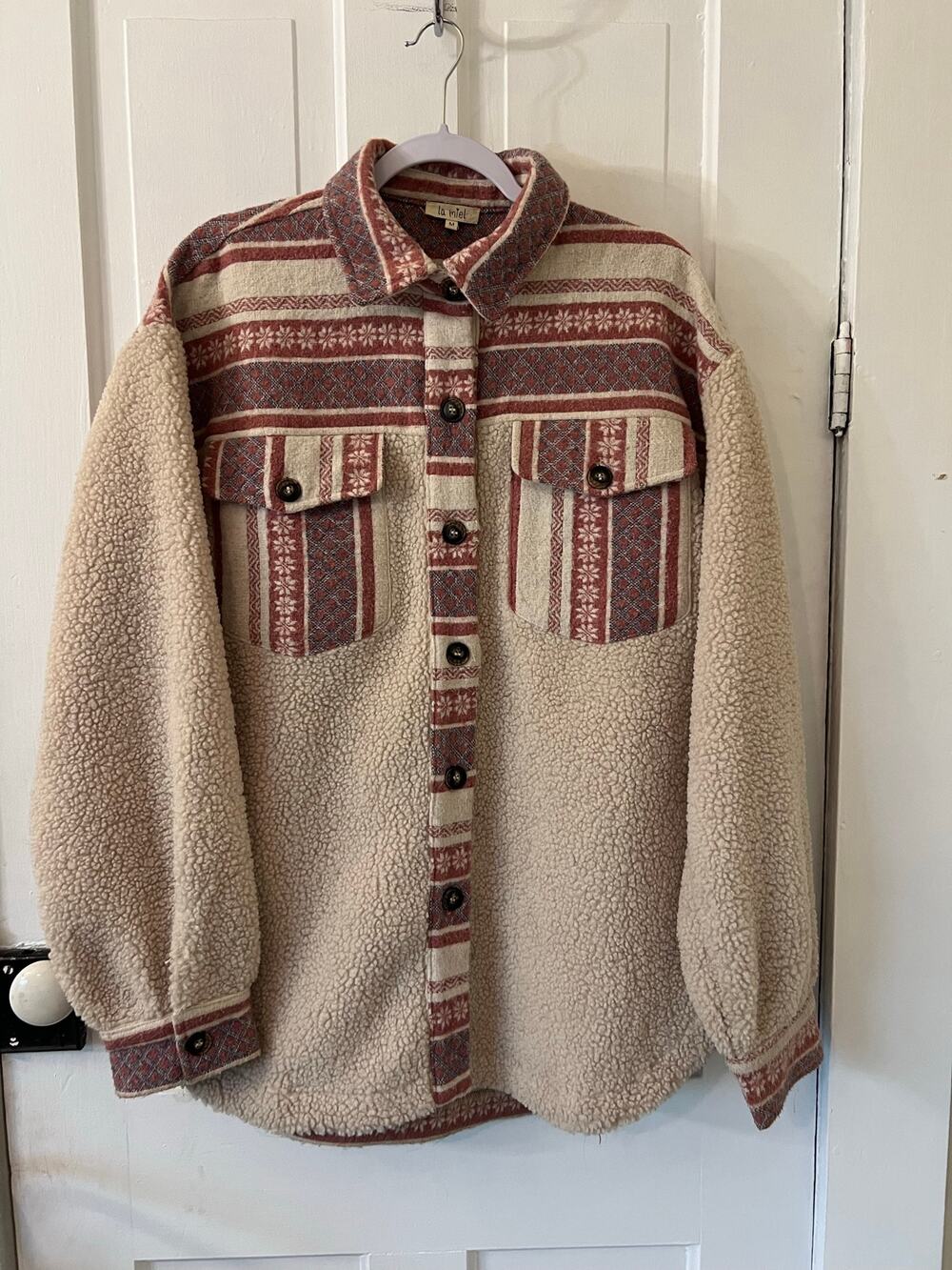 La Miel women's sherpa berber shacket button up pockets cozy winter fall shirt